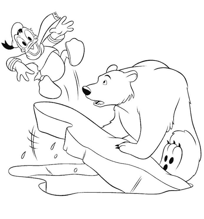 coloriage donald sur iceberg avec ours